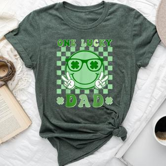 One Lucky Dad Groovy Smile Face St Patrick's Day Irish Dad Bella Canvas T-shirt - Thegiftio UK