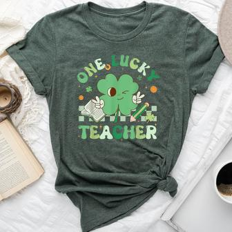 One Lucky Teacher Groovy Retro Teacher St Patrick's Day Bella Canvas T-shirt - Monsterry
