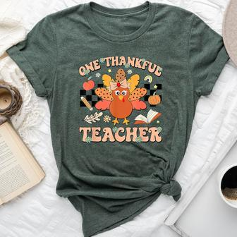 One Thankful Teacher Thanksgiving Retro Groovy Fall Teachers Bella Canvas T-shirt - Thegiftio UK