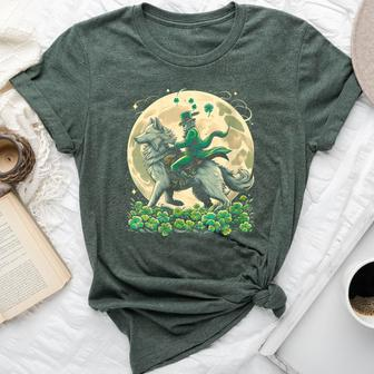Patrick's Leprechaun Riding Wolf Vintage Loves Wolves Bella Canvas T-shirt - Monsterry CA