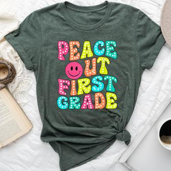 Peace Out First Grade Graduation Last Day Of School Groovy Bella Canvas T-shirt - Seseable