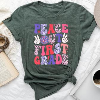Peace Out First Grade Happy Last Day Of School Groovy Retro Bella Canvas T-shirt - Seseable