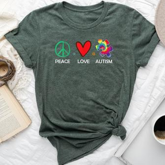 Peace Love Autism Beautiful Autism Awareness Mom Dad Bella Canvas T-shirt - Seseable