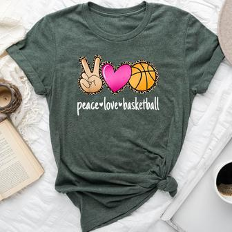 Peace Love Basketball Leopard Print Girls Basketball Bella Canvas T-shirt - Seseable
