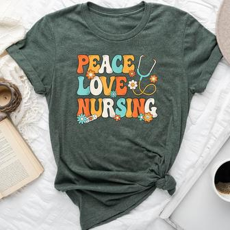 Peace Love Nursing Groovy Nurse Bella Canvas T-shirt - Monsterry