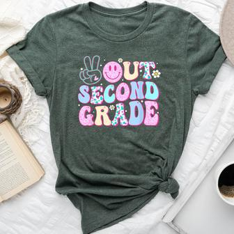 Peace Out Second Grade Last Day Of School Groovy Boys Girls Bella Canvas T-shirt - Thegiftio UK