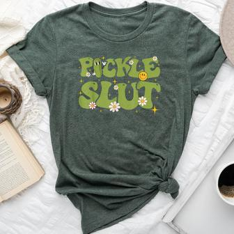 Pickle Slut Groovy Sarcastic Saying Girl Loves Pickles Bella Canvas T-shirt - Monsterry