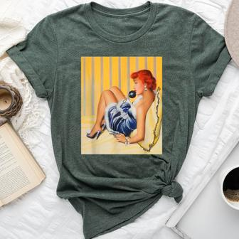 Pin Up Hot Girl Redhead Ginger In Heels-Vintage Pinup Girl Bella Canvas T-shirt - Monsterry