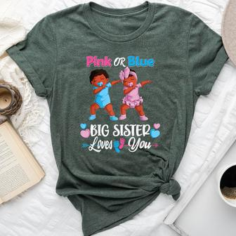 Pink Or Blue Big Sister Loves You Black Baby Gender Reveal Bella Canvas T-shirt | Mazezy