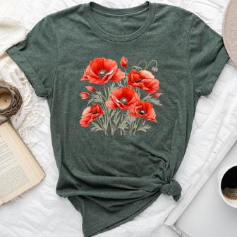 Poppy Flower Botanical Vintage Poppies Floral Bella Canvas T-shirt - Seseable