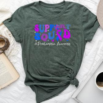 Preeclampsia Awareness Support Squad Groovy Women Bella Canvas T-shirt - Seseable