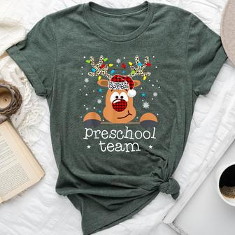 Preschool Team Plaid Reindeer Santa Hat Teacher Christmas Bella Canvas T-shirt - Seseable