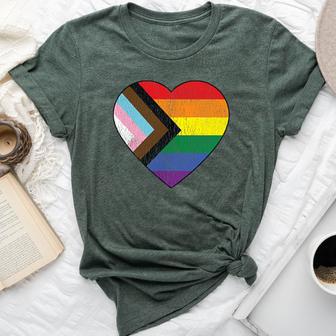 Progress Pride Flag Vintage Rainbow Heart Love Lgbt Pocket Bella Canvas T-shirt - Monsterry DE