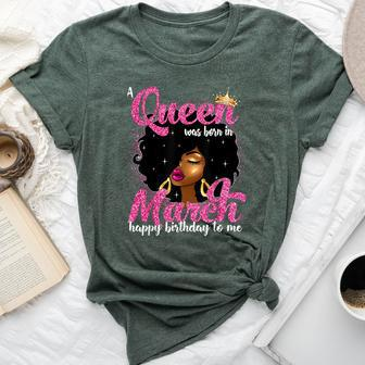 A Queen Was Born In March Birthday Black Afro Girls Bella Canvas T-shirt - Seseable