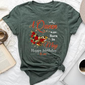 A Queen Was Born In May Girls Batterfly May Birthday Bella Canvas T-shirt - Monsterry UK