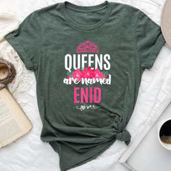 Queens Are Named Enid Pink Flower Custom Name B-Day Bella Canvas T-shirt - Seseable