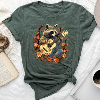 Raccoon Playing Guitar Cottagecore Floral Racoon Animal Bella Canvas T-shirt - Monsterry DE