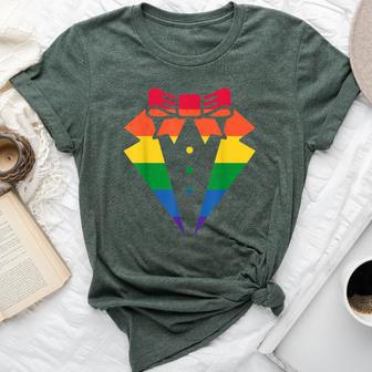 Rainbow Colors Pride Tux Wedding Prom Pride Month Tuxedo Bella Canvas T-shirt - Monsterry DE