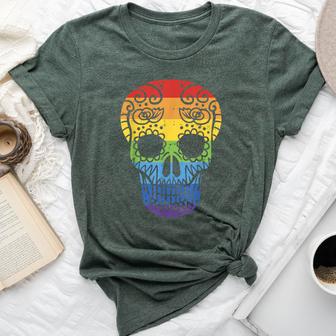 Rainbow Sugar Skull Day Of The Dead Lgbt Gay Pride Bella Canvas T-shirt - Monsterry