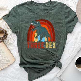 Rainbow Three Rex Retro Vintage Dinausor 3 Year Old Trex Bella Canvas T-shirt - Monsterry