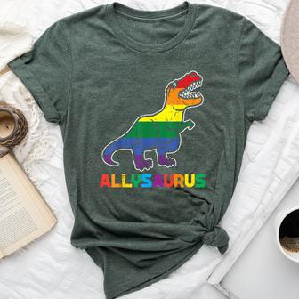 Rainbow Trex Allysaurus Gay Pride Flag Lgbtq Dino Ally Boys Bella Canvas T-shirt - Monsterry AU