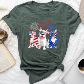 Red White Blue Pitbull Mom Dad American Us Flag 4Th Of July Bella Canvas T-shirt - Monsterry