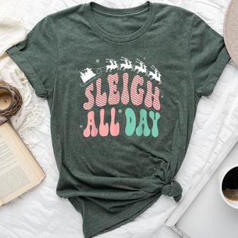 Reindeer Sleigh All Day Groovy Retro Christmas Pajamas Women Bella Canvas T-shirt - Thegiftio UK
