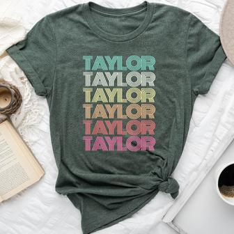 Retro First Name Taylor Girl Boy Personalized Groovy Family Bella Canvas T-shirt | Mazezy