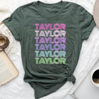 Retro First Name Taylor Girl Boy Surname Repeated Pattern Bella Canvas T-shirt - Seseable