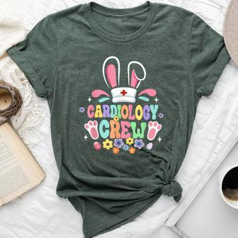 Retro Groovy Cardiology Crew Cardiac Nurse Bunny Ear Easter Bella Canvas T-shirt - Seseable