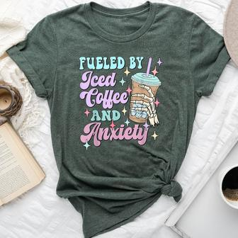 Retro Groovy Coffee Fueled By Iced Coffee And Anxiety Bella Canvas T-shirt | Mazezy