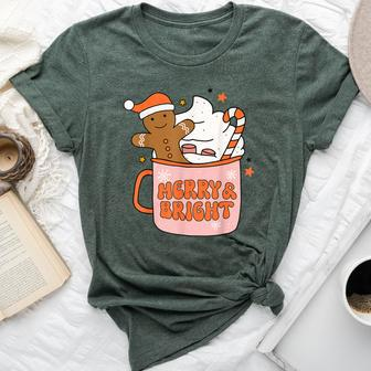 Retro Groovy Merry & Bright Gingerbread Christmas Cute Santa Bella Canvas T-shirt - Monsterry DE