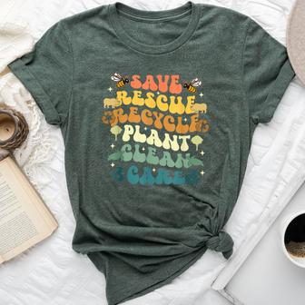 Retro Groovy Save Bees Rescue Animals Recycle Earth Day 2024 Bella Canvas T-shirt | Mazezy