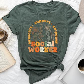Retro Groovy Social Worker Flower Social Work Month Bella Canvas T-shirt | Mazezy