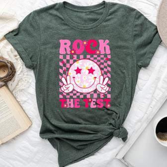 Retro Groovy Test Day Rock The Test Smile Hippie Pink Girls Bella Canvas T-shirt - Seseable