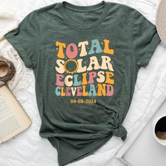 Retro Groovy Total Solar Eclipse Cleveland April 8 2024 Bella Canvas T-shirt | Mazezy
