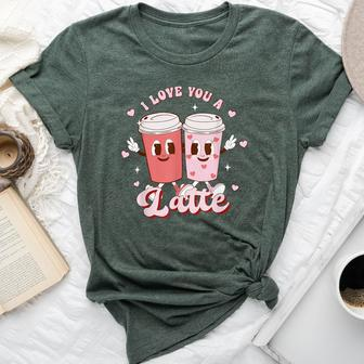 Retro Groovy Valentines I Love You A Latte Coffee Lover Bella Canvas T-shirt | Mazezy