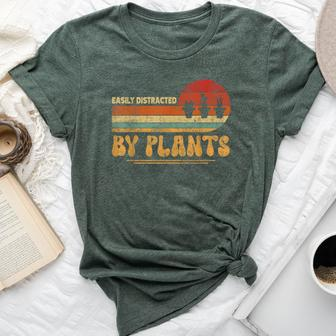 Retro Pots Easily Distracted By Plants Botany Plant Lover Bella Canvas T-shirt | Mazezy