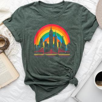 Retro San Francisco Skyline Rainbow Lgbt Lesbian Gay Pride Bella Canvas T-shirt - Monsterry DE