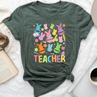 Retro Teacher Of Sweet Bunny Apparel Cute Teacher Easter Day Bella Canvas T-shirt - Seseable
