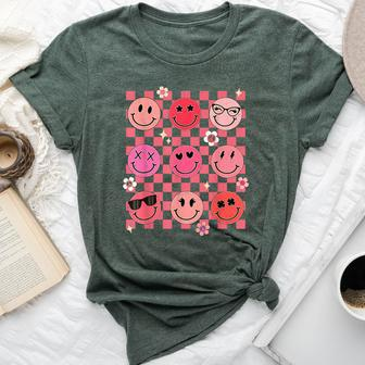 Retro Valentines Day Hippie Groovy Happy Face Love Vibes Bella Canvas T-shirt | Mazezy