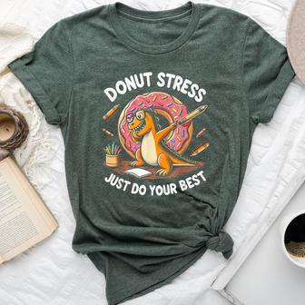 Rex Dinosaur Donut Stress Just Do Your Best Teacher Test Day Bella Canvas T-shirt - Monsterry UK