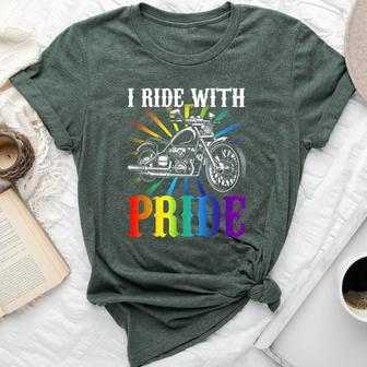 I Ride With Pride Gay Biker Rainbow Motorcycle Lover Queer Bella Canvas T-shirt - Monsterry DE