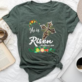 He Is Risen Bible Verse Floral Easter Is About Jesus Bella Canvas T-shirt | Mazezy