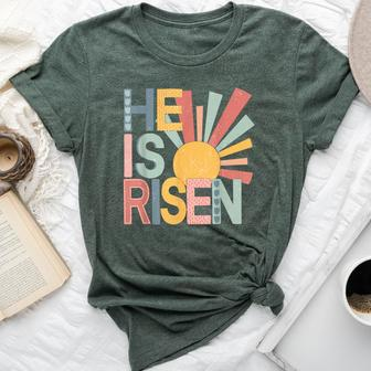 He Is Risen Matthew 286 Easter Day Christian Jesus Bunny Bella Canvas T-shirt - Seseable