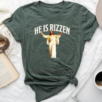 He Is Rizzen Christian Religious Faith Cross Jesus Bella Canvas T-shirt - Monsterry