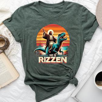 He Is Rizzen Jesus Retro Christian Dinosaur Bella Canvas T-shirt - Monsterry DE