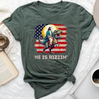 He Is Rizzen Jesus Has Rizzen Retro Christian Dinosaur Bella Canvas T-shirt - Seseable