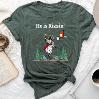 He Is Rizzin' Jesus Basketball Christian Good Friday Easter Bella Canvas T-shirt - Monsterry