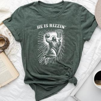 He Is Rizzin' Risen Jesus Christian Playing Basketball Bella Canvas T-shirt | Mazezy